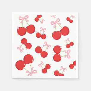 Cherries with Pink Bow Coquette Birthday Party Napkin