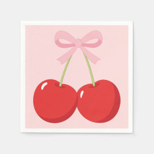 Cherries with Pink Bow Coquette Birthday Party Napkin
