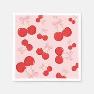 Cherries with Pink Bow Coquette Birthday Party Napkin