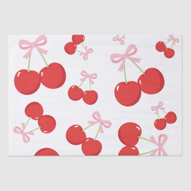 Cherries with Pink Bow Coquette  Tissue Paper (Front)