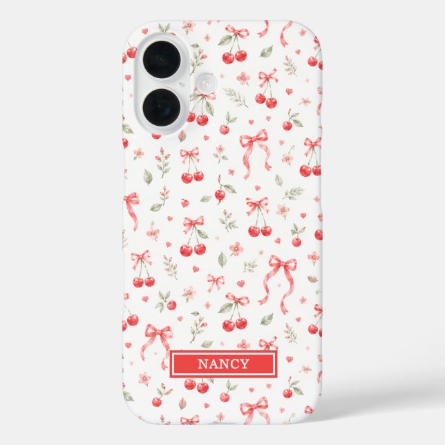Cherries With Red Coquette Bows Monogrammed Case-Mate iPhone Case (Back)