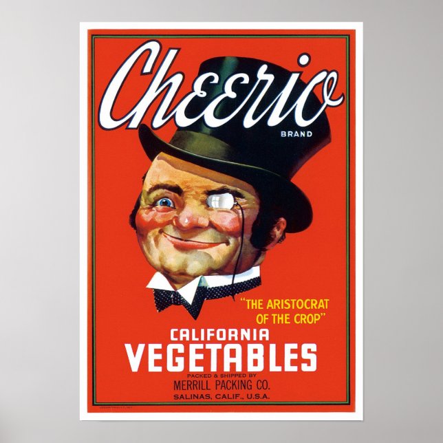 Cherrio Brand Vegetables Crate Label Poster (Front)