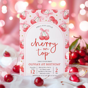 Cherry 1st Birthday Party Coquette Cherry Birthday Invitation