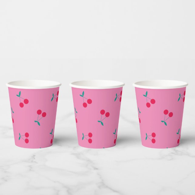 Cherry Aesthetic Cherries Pattern Dark Pink Paper Cups (Multi)