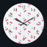 Cherry Aesthetic Cherries Pattern White  Large Clock<br><div class="desc">The sweet cherry minimalistic pattern in red and white,  is delicate and perfect for a summer wedding.</div>