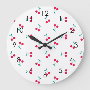 Cherry Aesthetic Cherries Pattern White  Large Clock