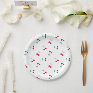 Cherry Aesthetic Cherries Pattern White  Paper Plate