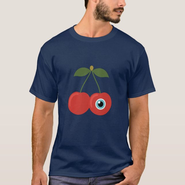 Cherry Alien – Cute Surreal Fruit Art T-Shirt (Front)