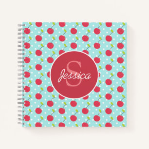 Cherry and Blue Polka Dot Pattern Personalised Notebook