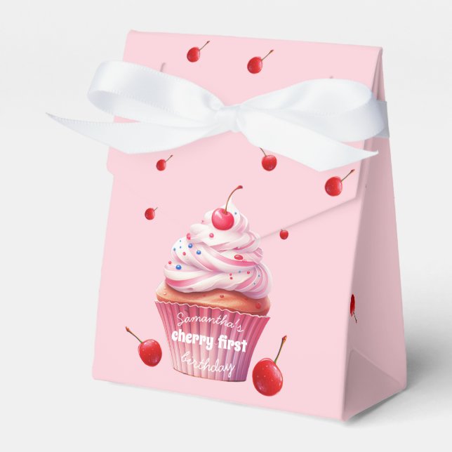 Cherry and Cupcake First Birthday Favour Box (Front Side)