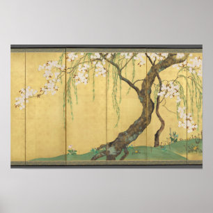 Cherry and Maple Trees by Sakai Hōitsu Poster