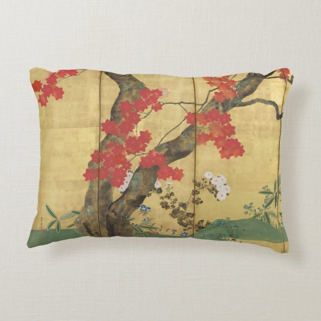 Cherry and Maple Trees-Hōitsu Screen Decorative Cushion (Back)