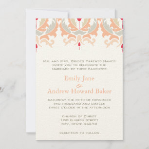 Cherry and Peach Damask Wedding Invitation
