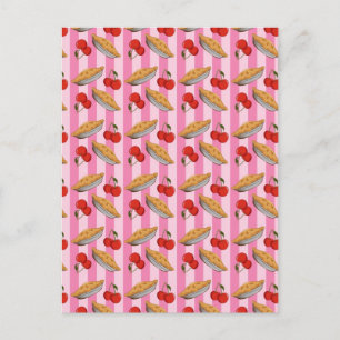 Cherry and pie pattern postcard