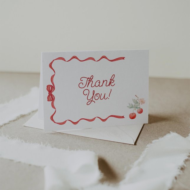 Cherry and Red Ribbon Baby Shower Thank You Card (Creator Uploaded)