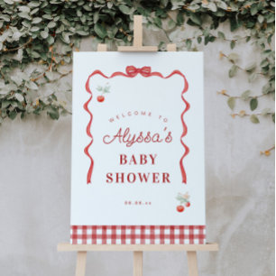 Cherry and Red Ribbon Baby Shower Welcome Poster