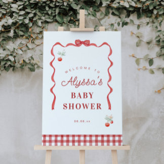 Cherry and Red Ribbon Baby Shower Welcome Poster