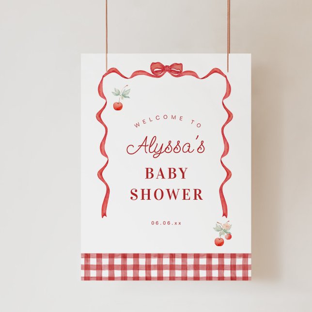 Cherry and Red Ribbon Birthday Party Welcome Poster (Creator Uploaded)