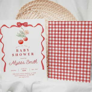 Cherry and Red Ribbon Frame Baby Shower Invitation