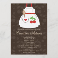 Cherry Apron Bridal Shower Invitation Red and Brow