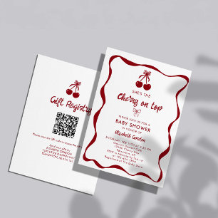Cherry Baby Shower 2-sided QR Code Registry Sweet Invitation