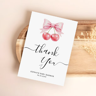 Cherry Baby Shower Black Script calligraphy Thank You Card