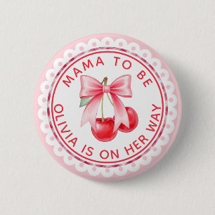 Cherry Baby Shower Button Editable Mama to Be