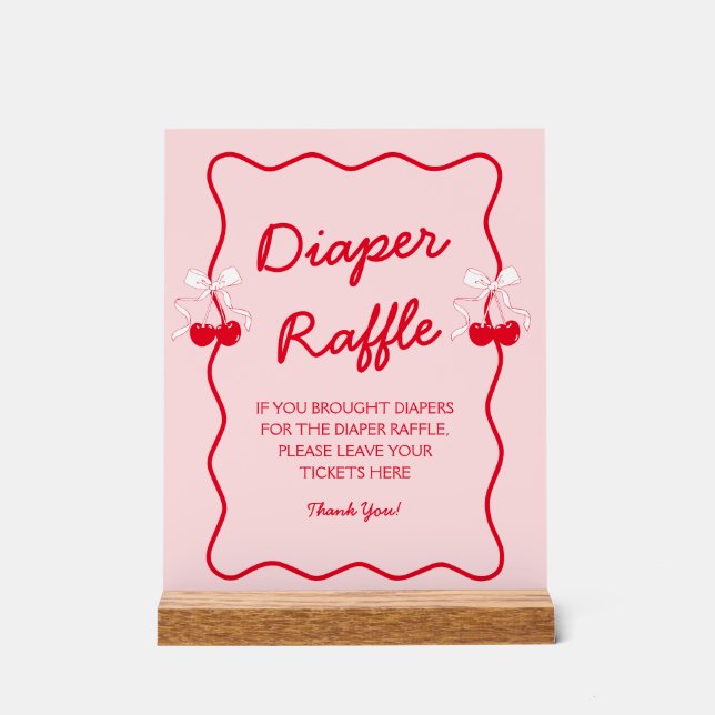 Cherry Baby Shower Diaper Raffle Acrylic Sign (Front)