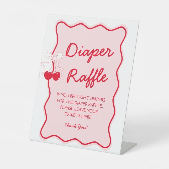 Cherry Baby Shower Diaper Raffle Pedestal Sign (Front)