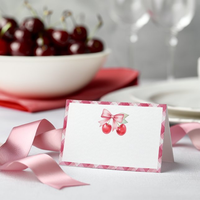 Cherry Baby Shower Folded Place Card (Cherry Themed Tent Card)