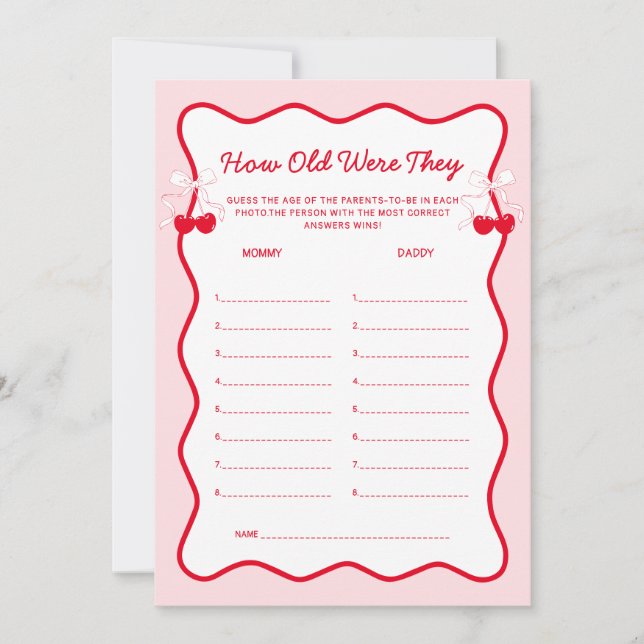 Cherry Baby Shower How Old Were They Game Invitation (Front)