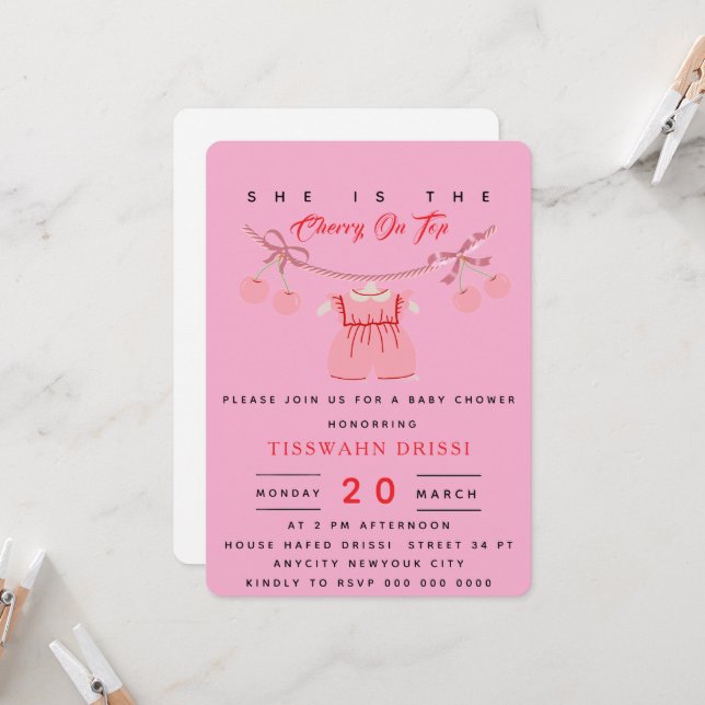Cherry Baby Shower Invitation Cherry on top Invite (Front/Back In Situ)