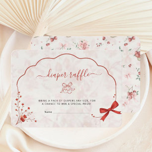 Cherry Baby Shower Pink Bow Diaper Raffle  Enclosure Card