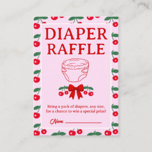 Cherry Baby Shower Red Gingham Bow Diaper Raffle Enclosure Card