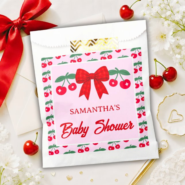 Cherry Baby Shower Red Gingham Bow Favour Bags (Creator Uploaded)