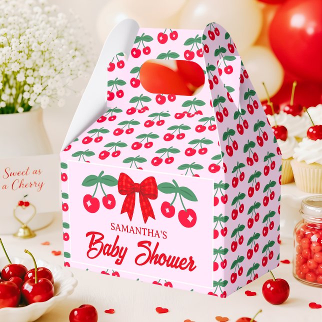 Cherry Baby Shower Red Gingham Bow Favour Box (Creator Uploaded)
