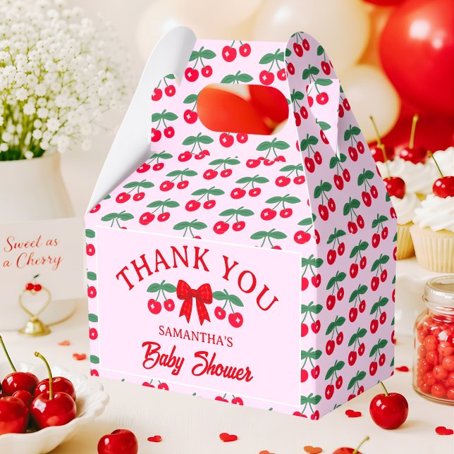Cherry Baby Shower Red Gingham Bow Thank You Favour Box (Creator Uploaded)