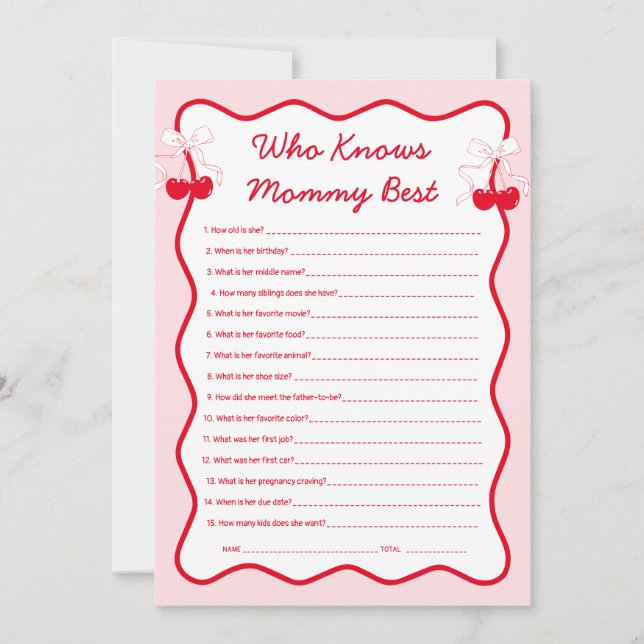 Cherry Baby Shower Who Knows Mommy Best Game Invitation (Front)