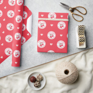 Cherry Baby Shower Wrapping Paper with Hearts