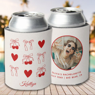 Cherry Bachelorette Coquette Bow Hearts Can Cooler