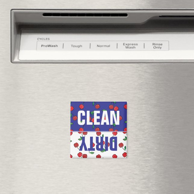 Cherry Berries Red Pattern Modern Blue Dishwasher Magnet (In Situ (Dishwasher))