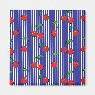 Cherry Berries Red Pattern Modern Retro Blue Fun Magnet