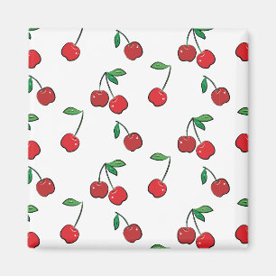 Cherry Berries Red Pattern Modern Retro Fun Magnet