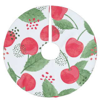 Cherry Berries Vintage, Watercolor Seamless. Brushed Polyester Tree Skirt