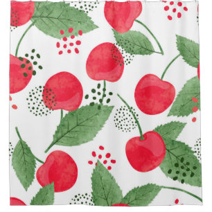 Cherry Berries Vintage, Watercolor Seamless. Shower Curtain