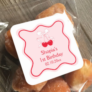 Cherry Birthday Party Square Sticker