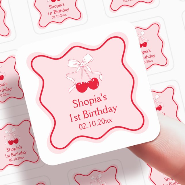 Cherry Birthday Party Square Sticker (Creator Uploaded)