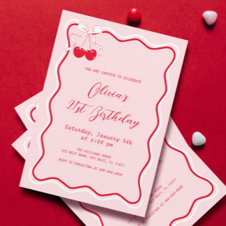 Cherry Birthday Party theme Adult Invitation