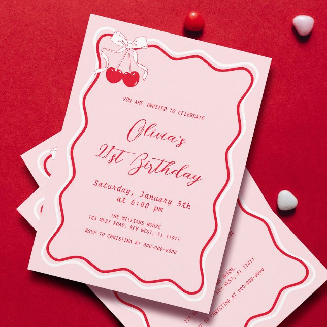 Cherry Birthday Party theme Adult Invitation (Creator Uploaded)