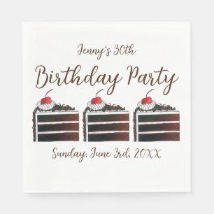 Cherry Black Forest Cake Slice Birthday Party Food Napkin
